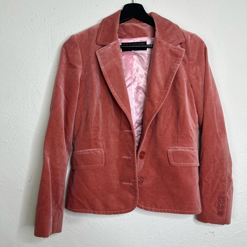 Juicy Couture Pink Velvet Button down Jacket Blazer